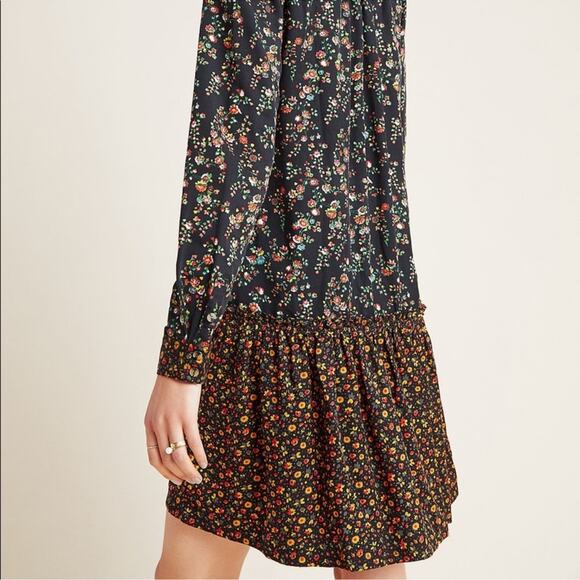 Anthropologie Maeve Marlie Button Up Tunic Dress Black Mixed Floral Print - Picture 4 of 13